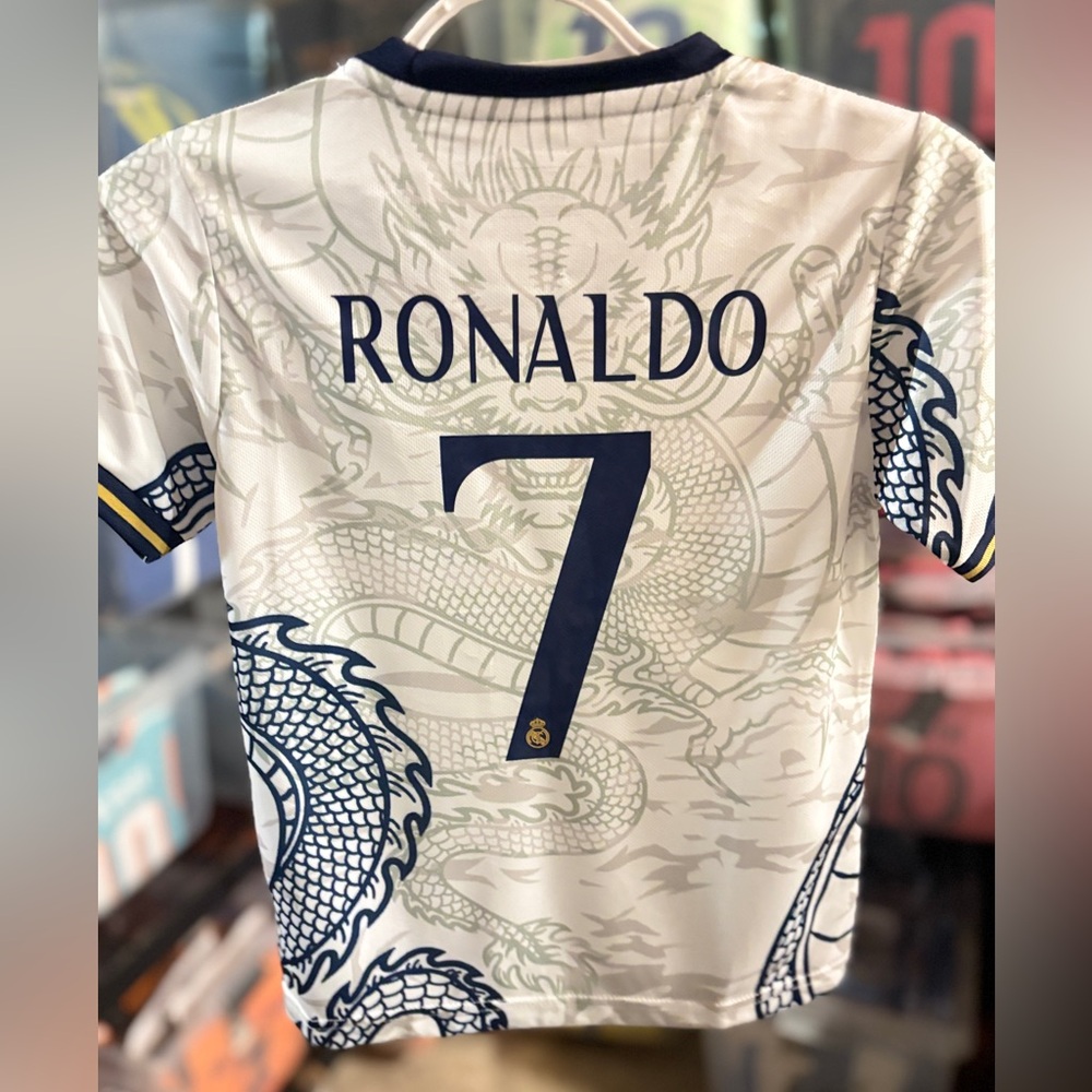 Cristiano Ronaldo Kids Soccer Set Jersey & Shorts White Dragon ALL SIZES INSTOCK